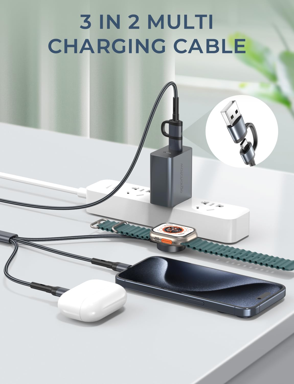 Travel Essentials 3 in 2 for Apple Watch Charger USB C/A PD20W Charger Block Fast Multi Charging Cable Compatible with iWatch Series 10/9/8/7/6/SE2/5/4/3/2 & Galaxy S23-4FT