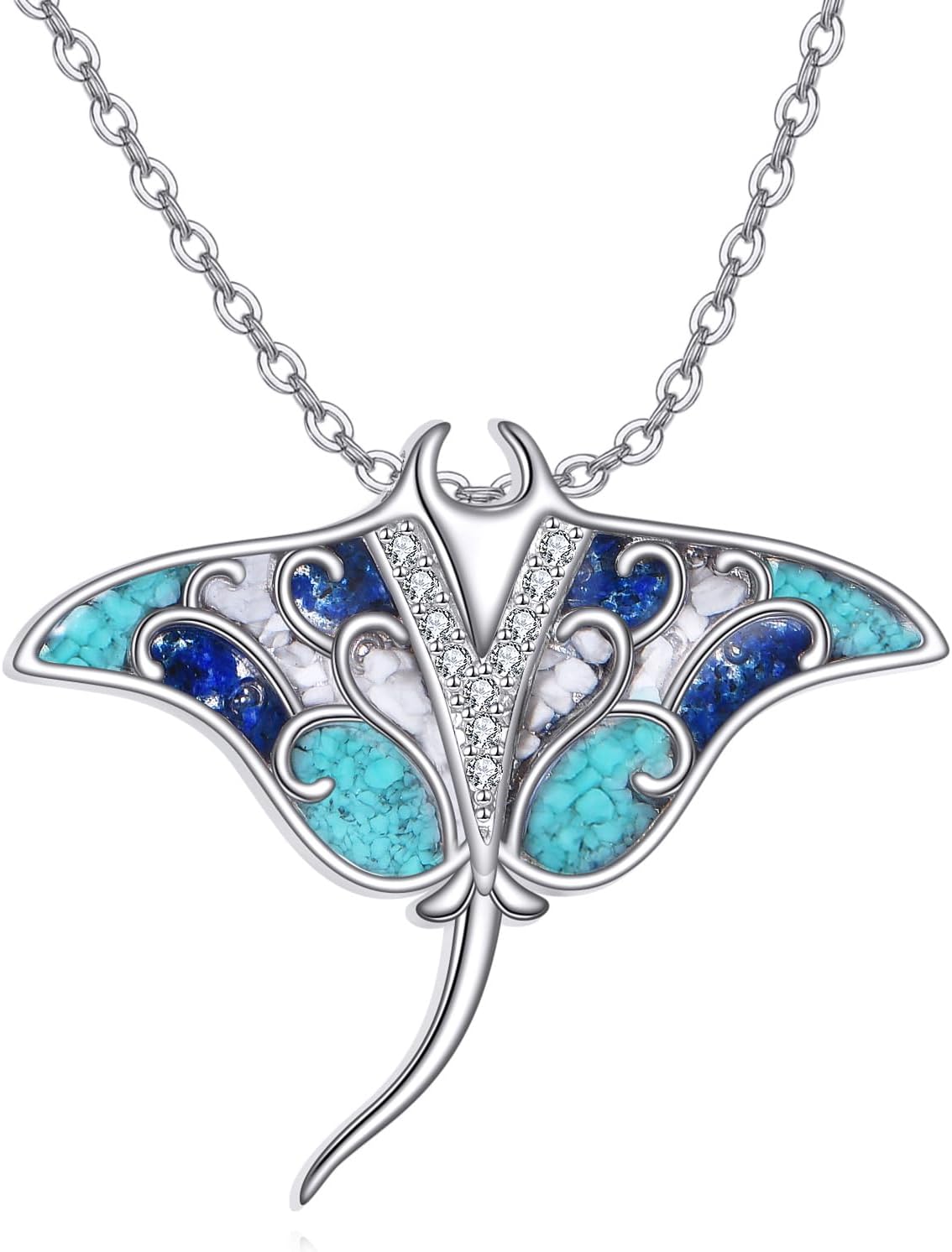 Manta Ray Necklace Sterling Silver Stingray Necklace Turquoise Ocean Jewelry Manta Ray Gifts for Women