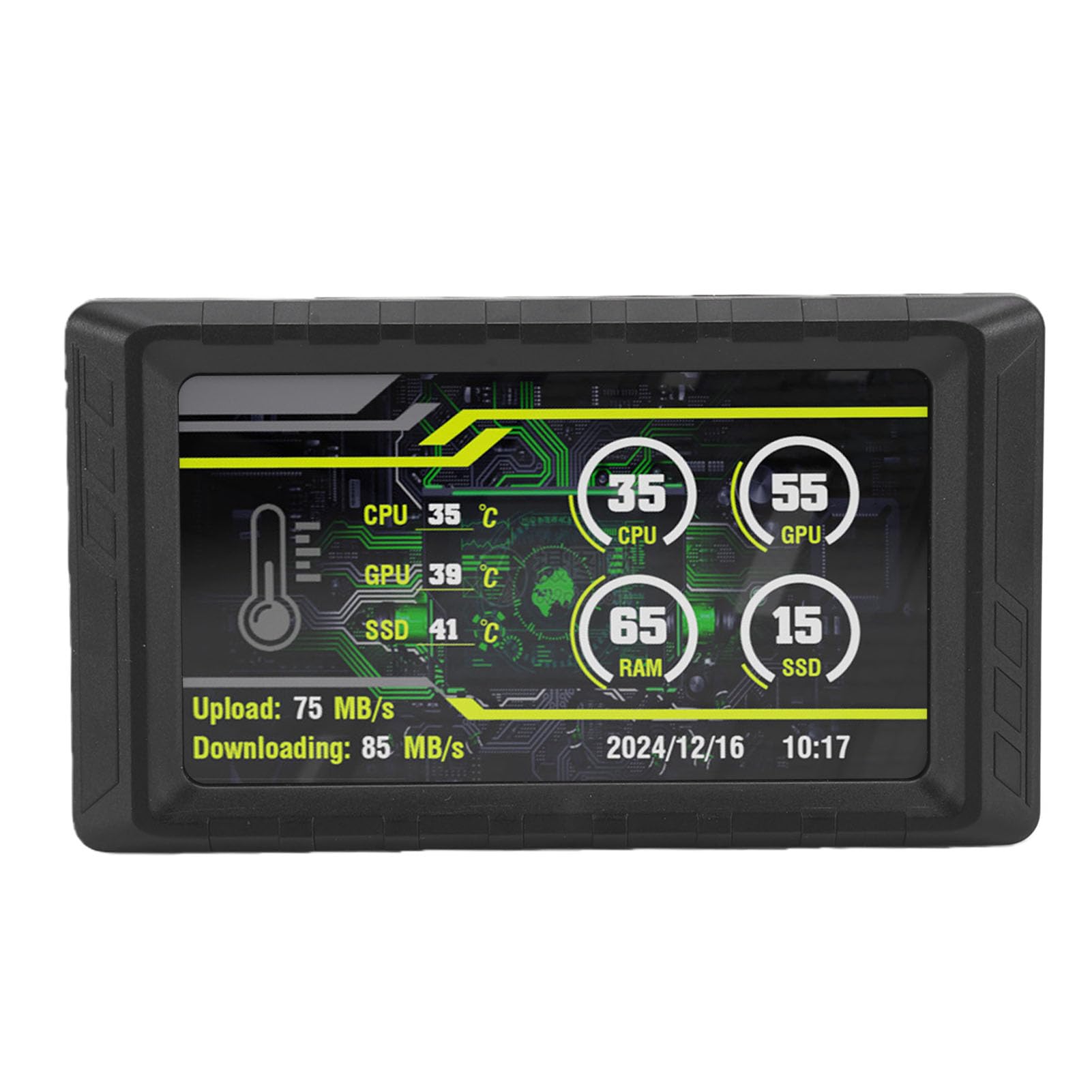 ASHATA Display LCD FHD da 5 pollici per monitoraggio GPU CPU, layout personalizzabile per programmatore, materiale ABS (nero)