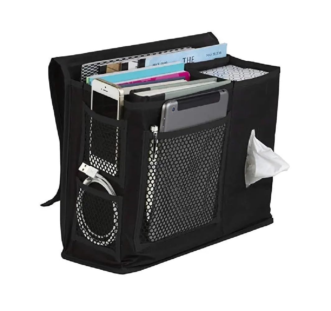 Dependable Industries inc. Essentials 7 Pocket Bedside Caddy Organizer Multi Pocket Storage Organizer for Remotes Phone Glasses Tissues Magazines Storage Pockets Organize Keep Your Bedroom Tidy