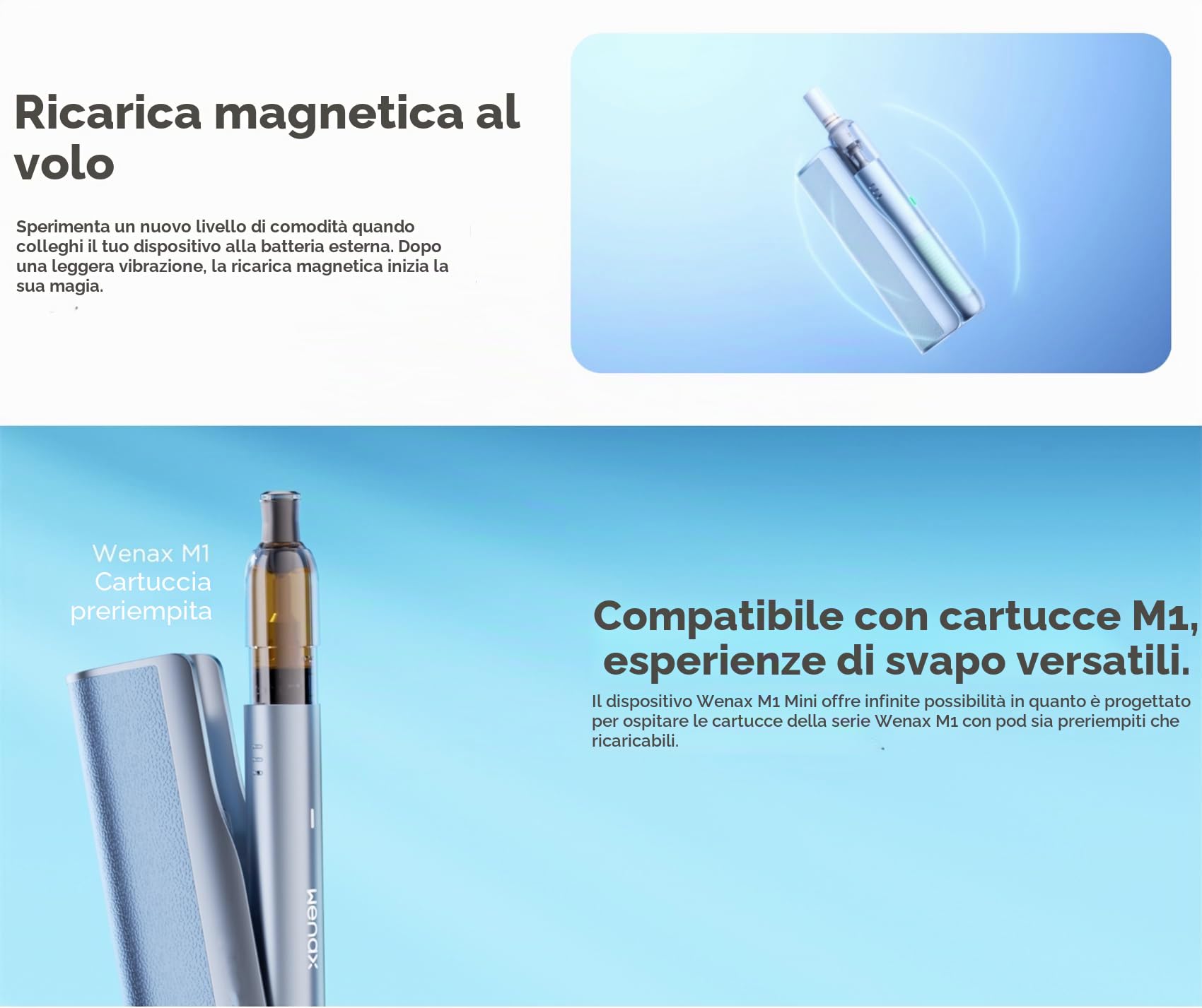 Geek**Vape Wenax M1 Starter Kit Batteria incorporata da 2900 mAh con uscita massima 16 W. Capacità del pod da 2 ml. Adatto per vaporizzatore da 0,8 Ω/1,2 Ω - Senza nicotina
