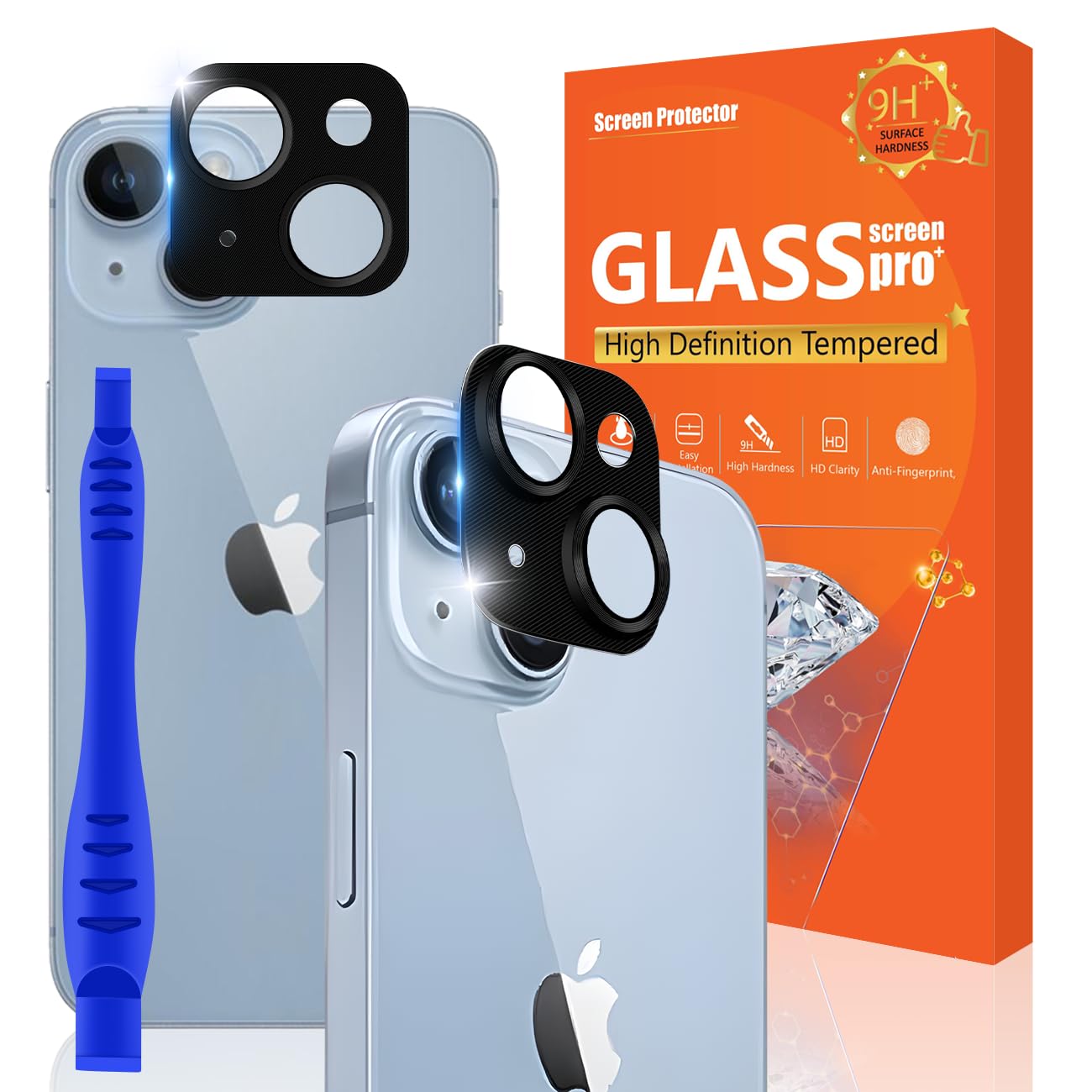 対応 iPhone14 / iPhone 14 Plus カメラフィルム【国産AGC旭硝子素材】(2枚入)アイフォン14 カメラ保護フィルム アルミ合金製 黒縁取り 露出オーバー防止 全面吸着 iPhone14 / iPhone 14 Plus 強化ガラス 液晶保護フィルム貼り付け簡単 硬度9H 飛散防止 高透過率 耐衝撃 気泡ゼロ指紋防止 自動吸着