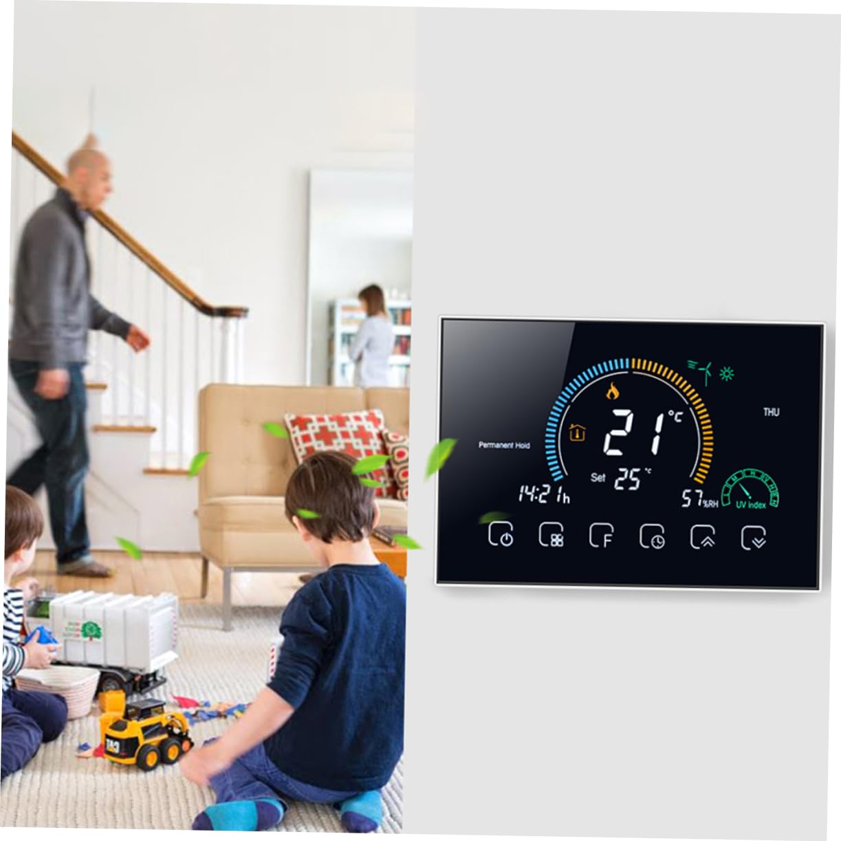 Housoutil Termostato Intelligente per Riscaldamento a Pavimento 8000 Schermo Lcd 4.8 Pollici, Controllo della Temperatura Domestico con Tolleranza ±1°c, Design Moderno e Nero
