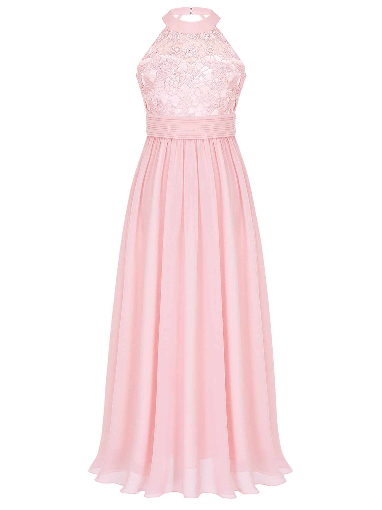 CHICTRYGirls' Floral Lace Ruched Chiffon Formal Dress Sleeveless Junior Bridesmaid Long Dresses