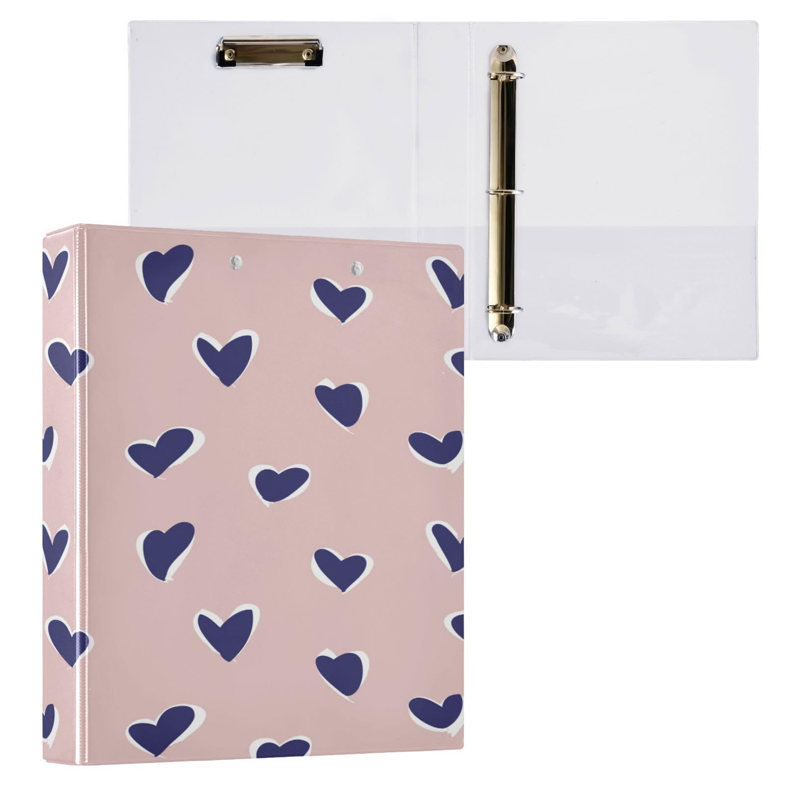 SKYSHU Love Heart - Raccoglitori ad anelli rotondi con 3 tasche interne in PVC trasparente, impermeabili, robusti, 3,8 cm, con clip in metallo antiscivolo, raccoglitori versatili per 200 fogli,
