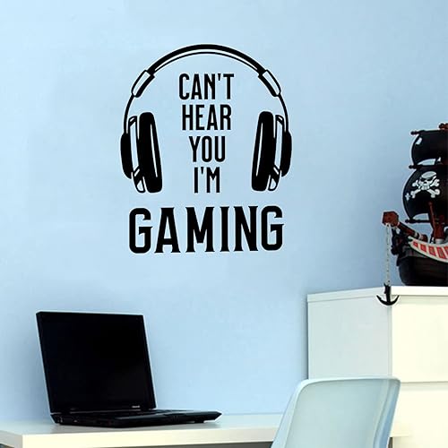 Miniatura 5 de Adhesivo de pared de juego, Can't Hear You I'm Gaming, calcomanías de pared de bricolaje, decoración de silueta de vinilo, decoración de juegos en