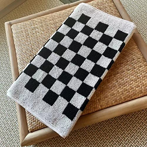 Lot de serviettes en coton, essuie-mains à carreaux anthracite, pour salle de bain, spa, salle de sport (M) Cover
