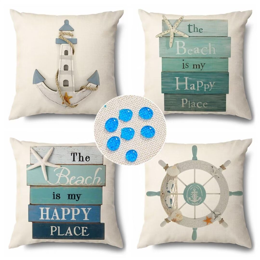 Housses de coussins 40x40cm ZC-516 motif ancre marine en lin