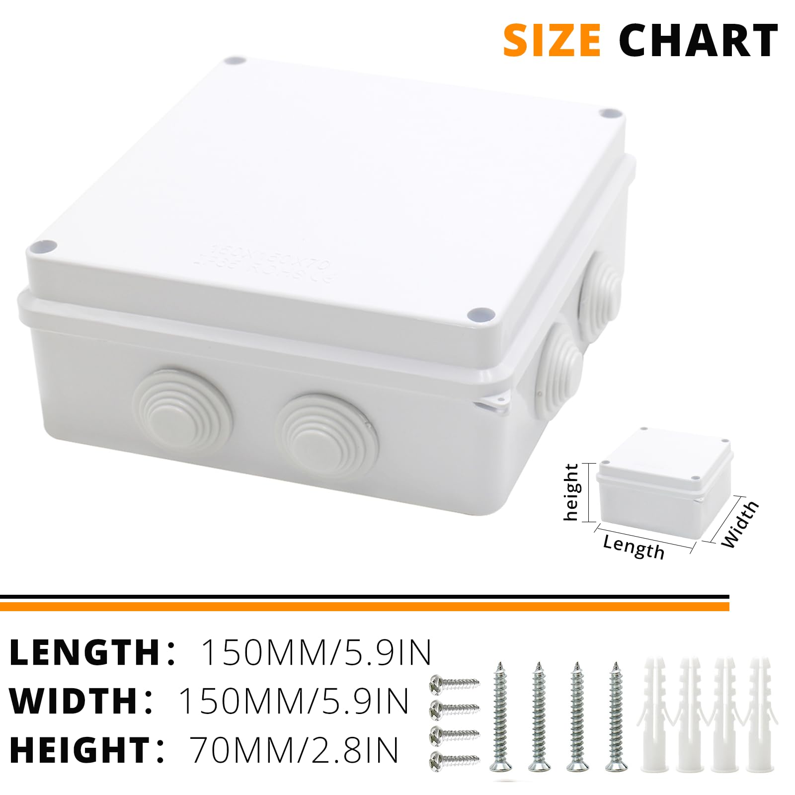 MAKERELE IP65, wodoszczelna, pyłoszczelna elektryczna puszka rozgałęźna, tworzywo sztuczne ABS, obudowa elektroniczna, biała, 150 x 150 x 70 mm