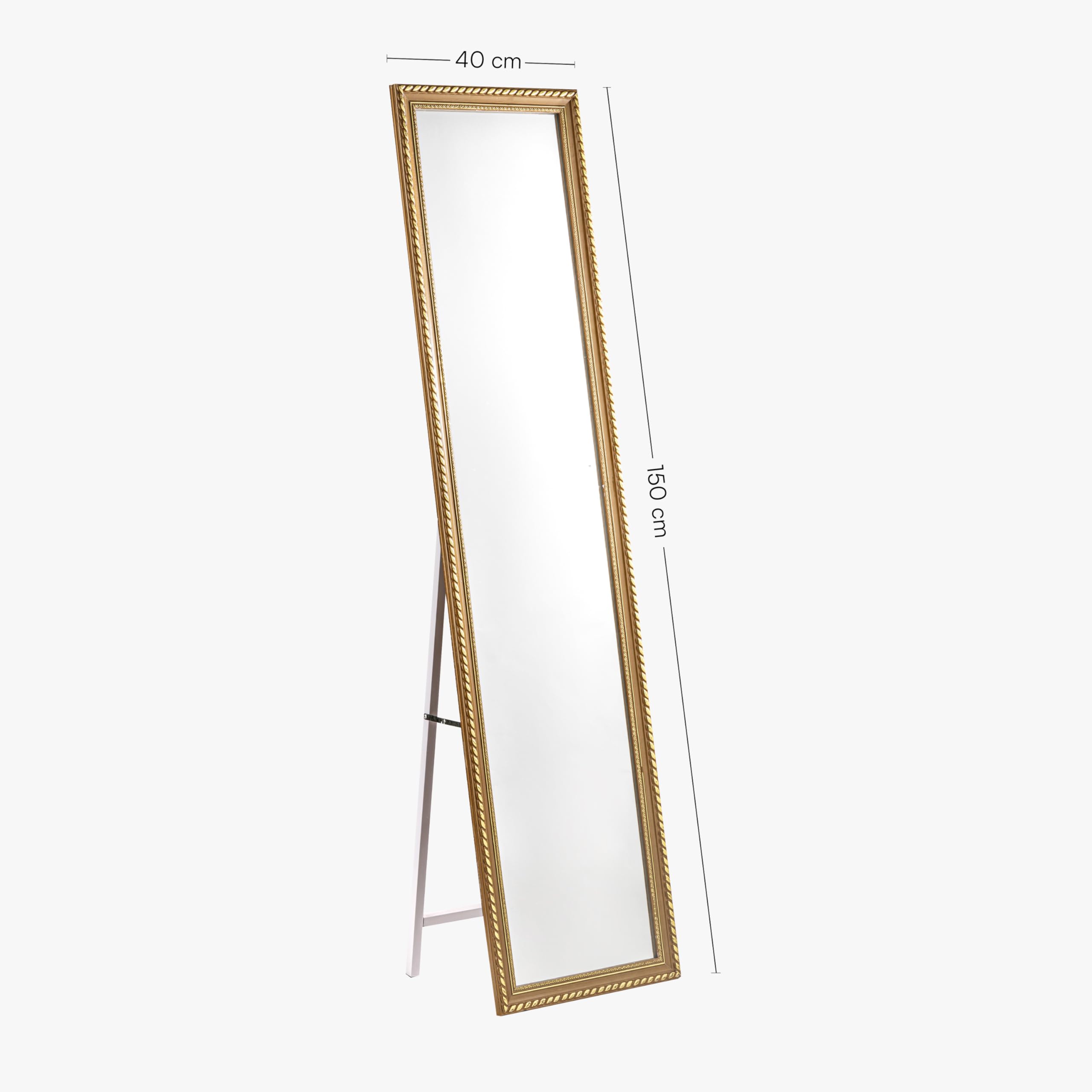 Specchio Da Terra Regolabile In Legno Bianco Opaco | 160x45 Cm | Per Camera E Soggiorno
