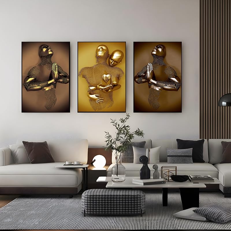 WADBTP Modern Art Metal Figure Canvas Painting Poster, Metal 3D Sculpture Effect, Romantic Lovers Hug Home Poster Set - Image 4