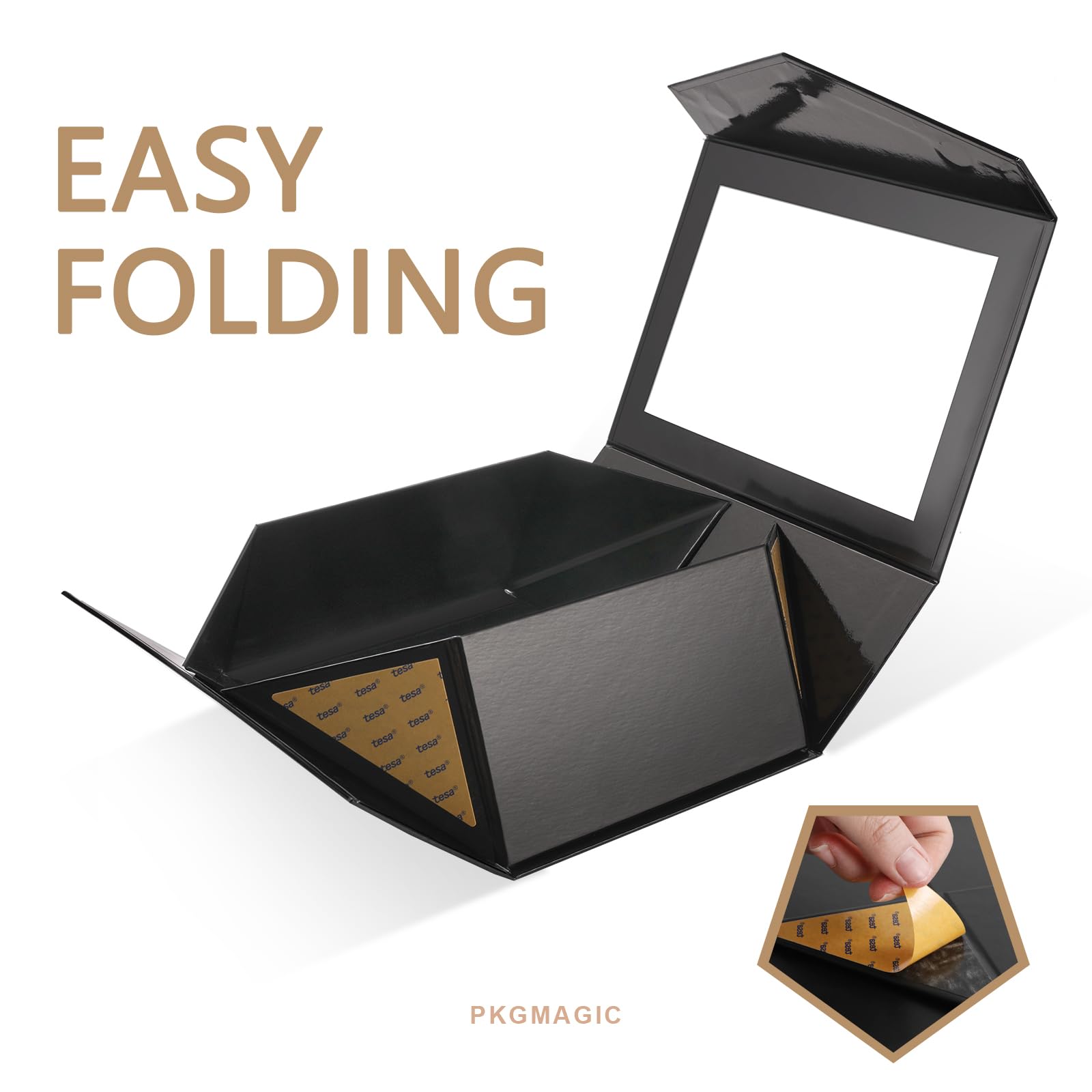 PKGMAGIC 5 scatole regalo nere con finestra, 22,8 x 16,5 x 9,6 cm, scatole regalo chiare per il presente, scatole di proposta Groomsman, scatole regalo con coperchio magnetico