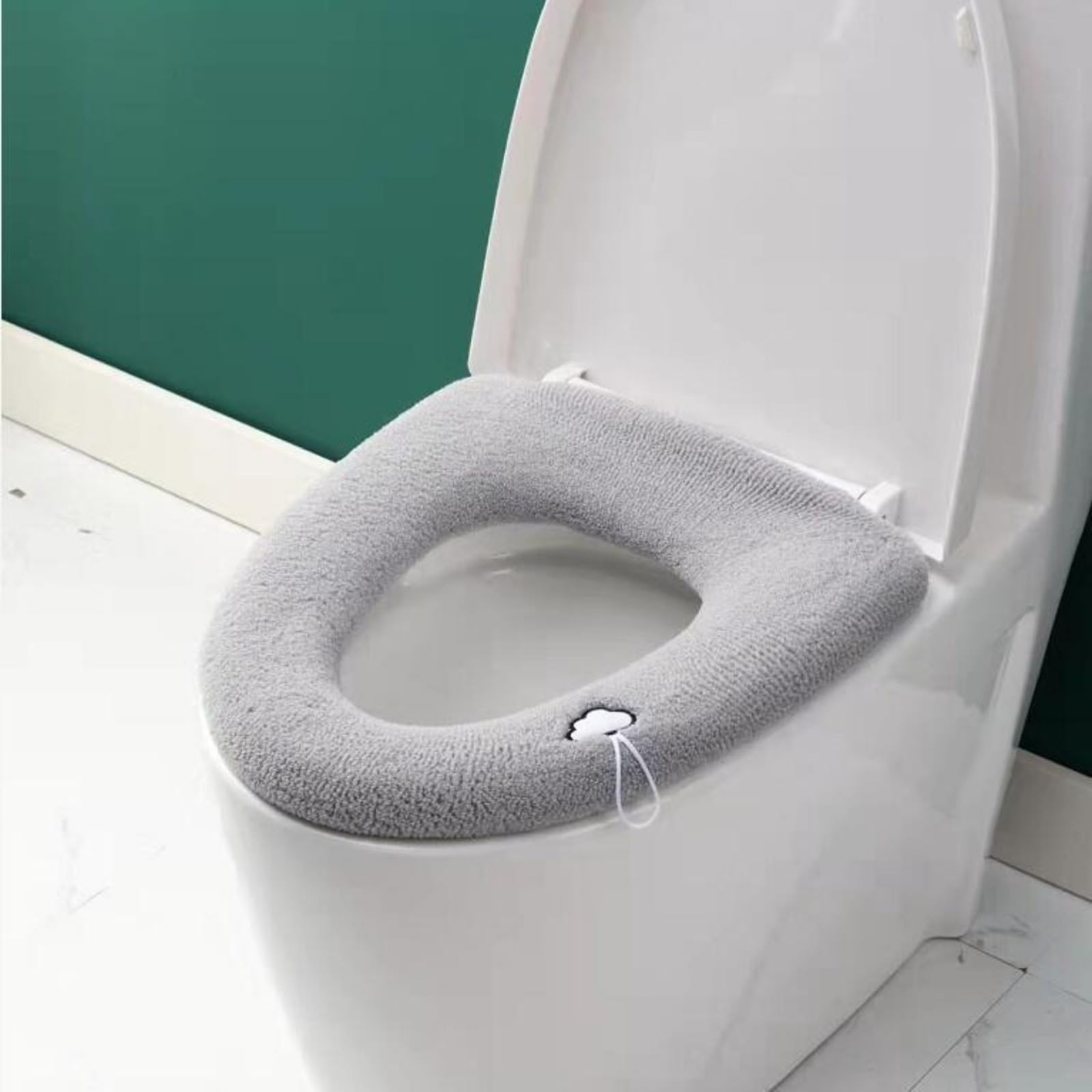 Yqvavzjsl Handle Gray Thick And Warm Toilet Seat With Handle, Knitted Washable Toilet Seat
