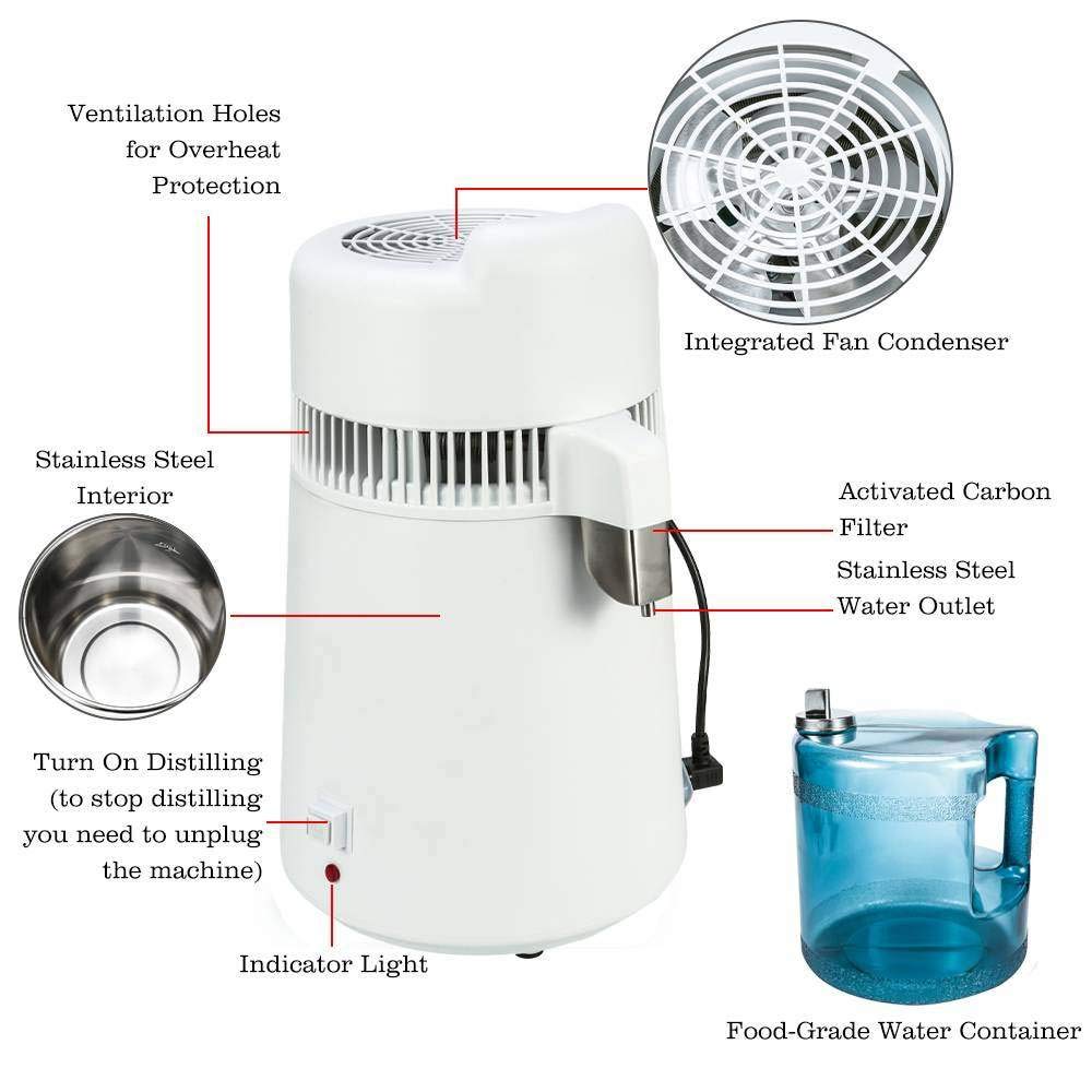 Destilador De Agua De 6 L, 900 W, 1,3 L/H, Para Encimera De Casa, Acero Inoxidable, Purificador Interno De Filtros De DestilacióN De Agua Pura, Sin Bpa, Para Uso DoméStico En Laboratorio