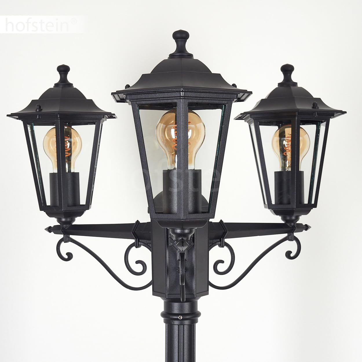 HOFSTEIN Candélabre Loria - Luminaire d'extérieur en métal/verre noir transparent - Lampadaire maison de campagne / antique / rétro / vintage pour jardin, extérieur, terrasse, cour, max. 200 cm, 3 x