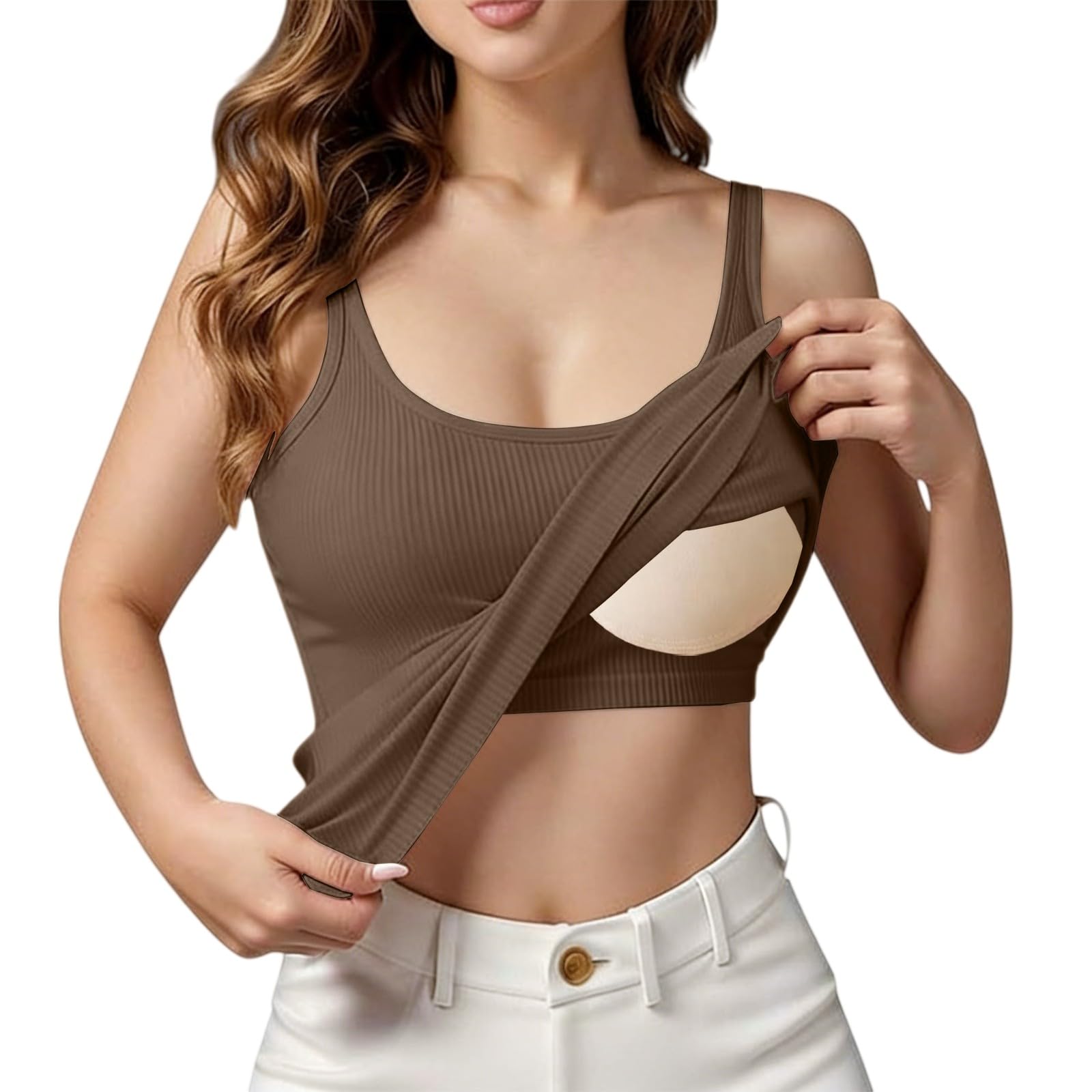 Canotta da donna con reggiseno integrato, basica, da yoga, imbottita, con reggiseno integrato, canottiera da allenamento, per il tempo libero, top senza spalline
