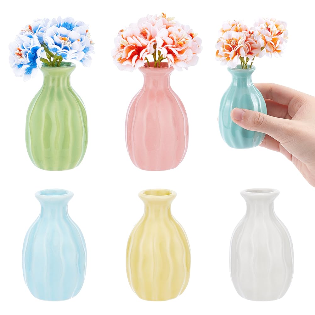 NBEADS 6 Pcs Mini Ceramic Flower Vase, Rustic Decor Vase Modern Farmhouse Multicolored Plain Small Vases for Flowers Small Plants Floral Dining Room