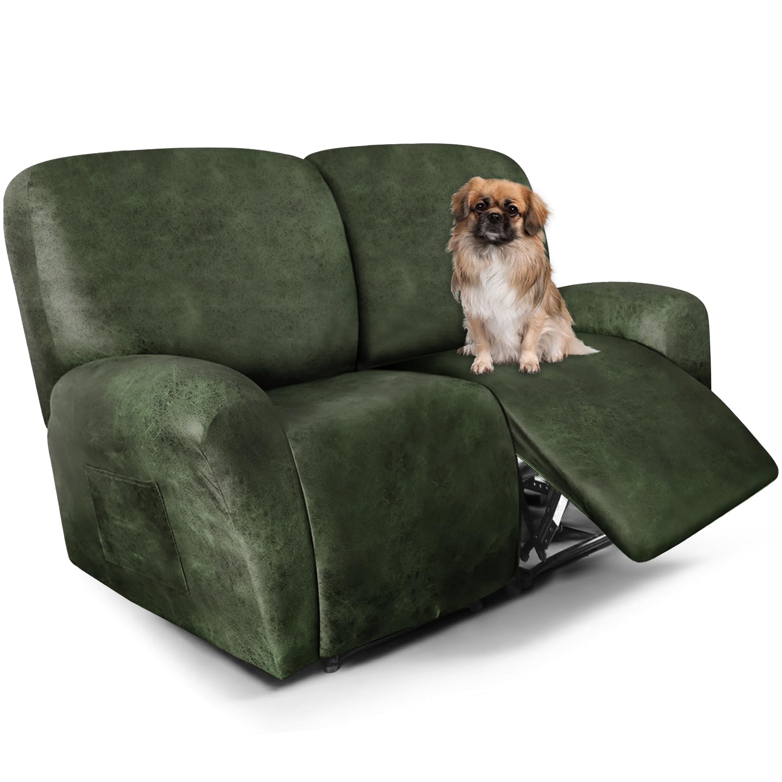 ANARACHON Leather Look Loveseat Recliner Covers Stay in Place 6-Piece Recliner Sofa Slipcover 2 Seater Reclining Couch Cover Furniture Protector Spandex Fabric Washable (Recliner Loveseat, 02Tawny)