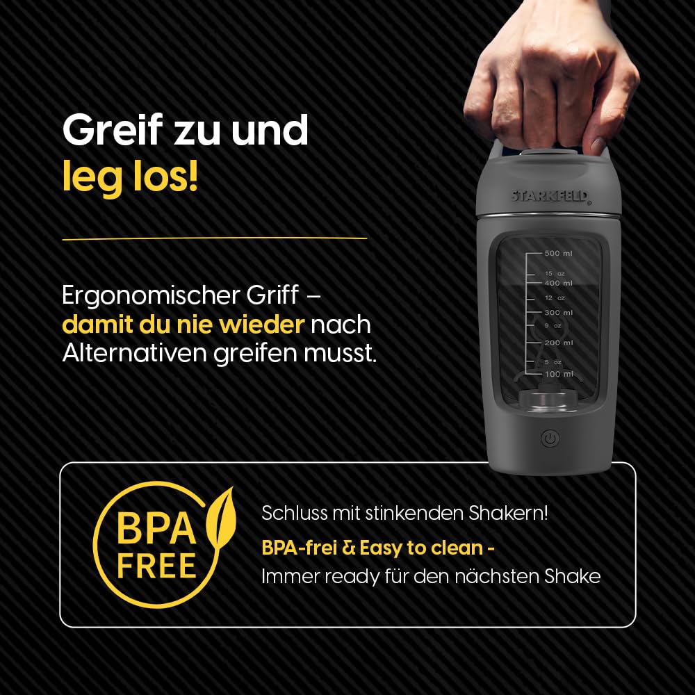 STARKSHAKE V4 – Excelente coctelera eléctrica de la editorial F.A.Z (2025) | Coctelera eléctrica de proteínas para batidos cremosos de proteínas | 8000 UPM | USB-C | 120+ batidos | Incluye Starkpod |