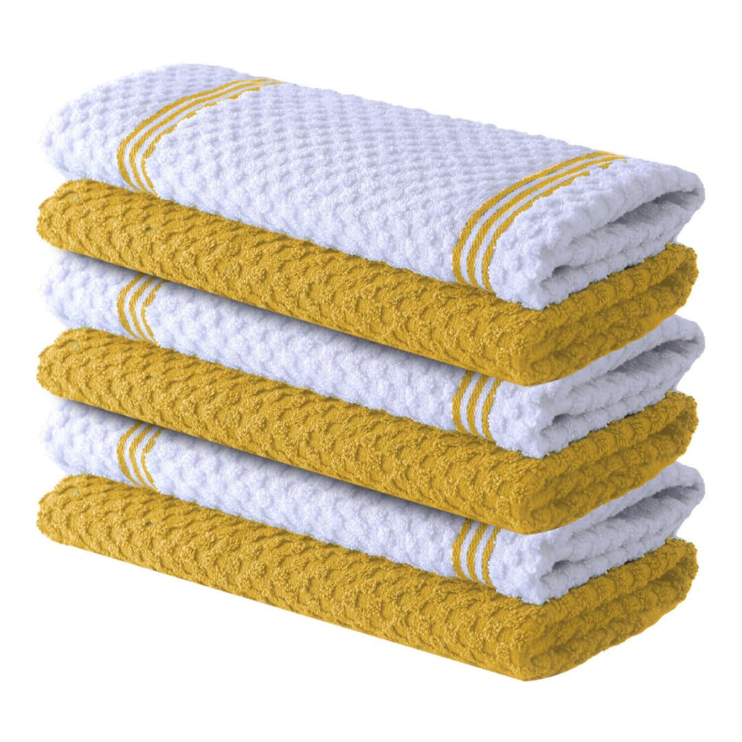 Infinitee Xclusives Premium Tea Towels | Pack of 6 | 100% Cotton |38 x 64 cm| Ultra Soft & Highly Absorbent Terry Dish Towels for Kitchen, Bar & Daily Household Cleaning Use | Radiant Yellow |