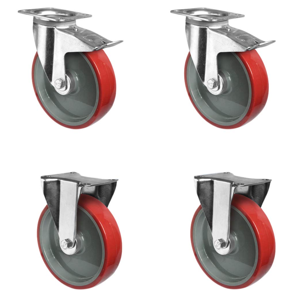 settpfp160 N2u 6r1 W rollo de 2 ruedas con tope, 2 ruedas fijas, poliamida, poliuretano, diámetro 160 mm, cojinetes de rodillo, ruedas de transporte de carga, 900 kg (4 unidades)