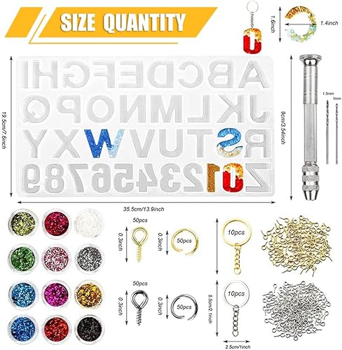 Miniatura 2 de Surakey Moldes de resina del alfabeto, 236 piezas de moldes de silicona hacia atrás 26 letras 10 números molde para hacer joyas de bricolaje molde