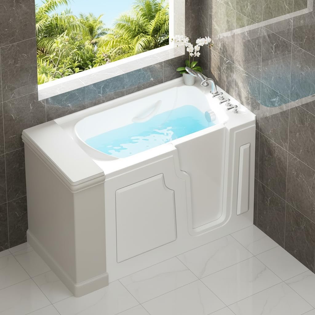 FerdY 52" x 30" Walk-in Bathtub with Right-Side Door Opening, Quick Fill and Drain System, Shower Combo with Rectangular Soaking Bathtub in White, Floridian