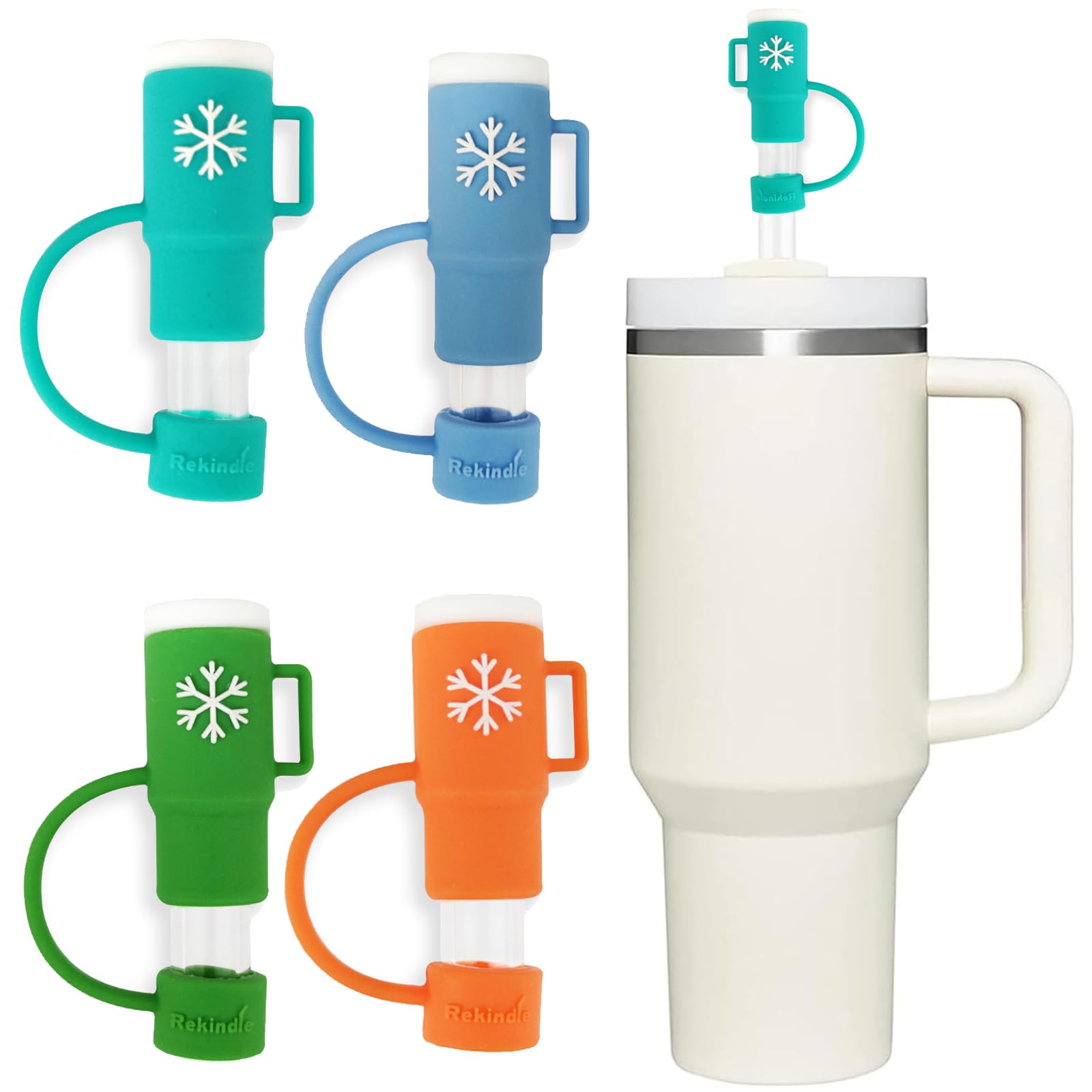 4Pcs Straw Cover Cap for Stanley 30&40 Oz Tumbler Cups with Handle, 4 in/10mm Diameter Cute Silicone Straw Covers Cap, Silicone Drinking Straw Tips Lids Protectors for Stanley Cups Accessories