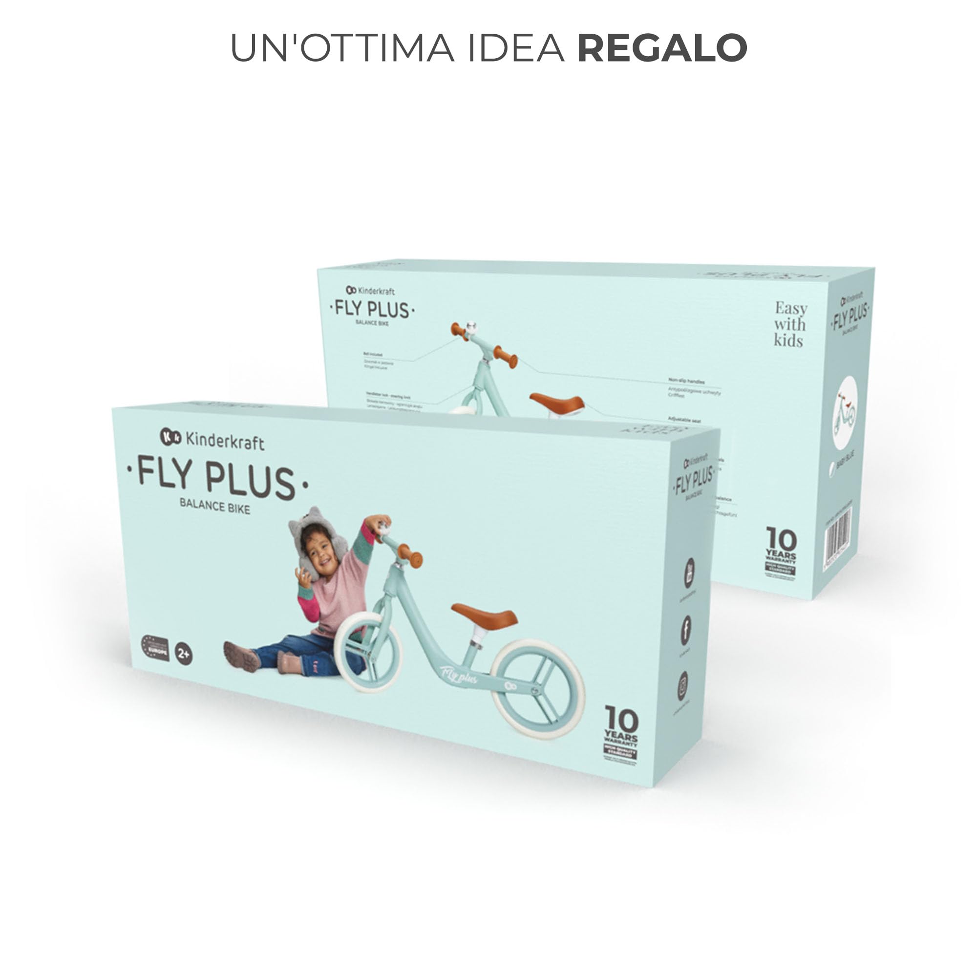 Kinderkraft FLY PLUS 2 Bicicletta bambini, Leggero Bici Senza Pedali, Stile Retro, Magnesium, Design retro, fino 2 Anni, Struttura leggera, 2.8kg, Sellino regolabile, Blu