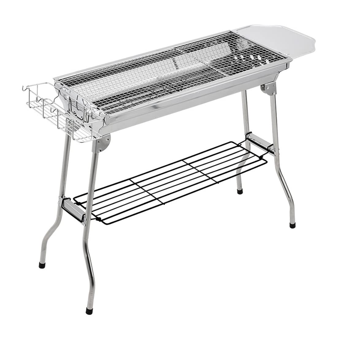 JIUYUEYA Parrilla de Barbacoa de carbón portátil con cestas de condimentos y Ganchos, Cocina de Acero Inoxidable for Camping, Picnic, Senderismo, Fiesta en el jardín, Festival
