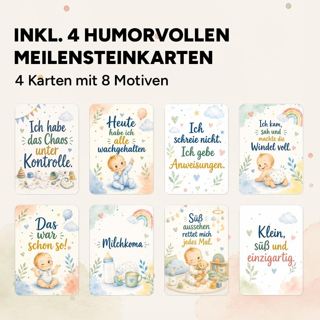 Baby Geschenkset personalisiert mit Babybody & Teddybär frei gestaltbar mit Name & Bild, inkl. Meilensteinkarten, Geschenk zur Geburt, Babyparty Geschenk, Taufe, Neugeborene