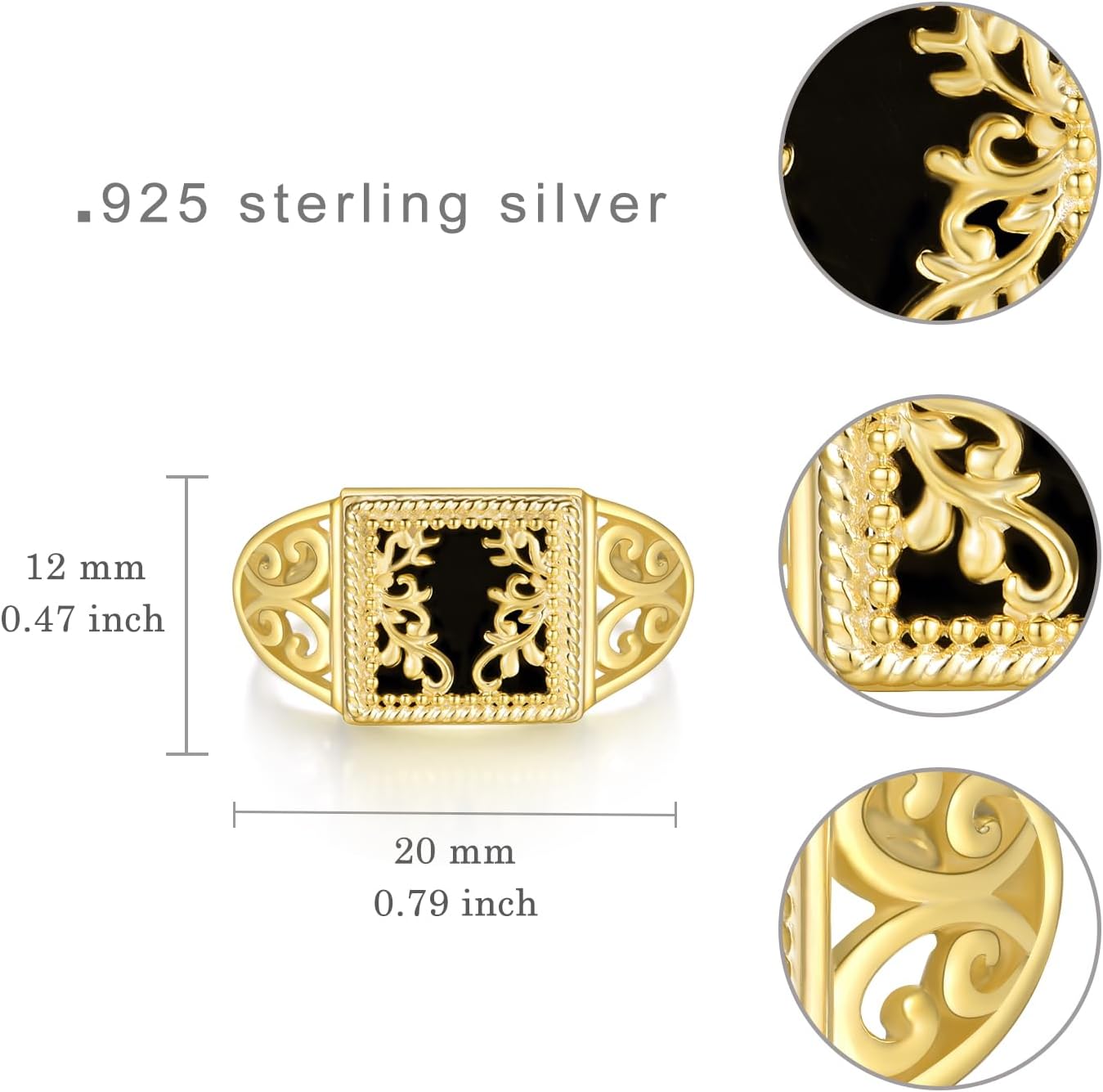 Black Onyx Ring 925 Sterling Silver Black Onyx Rings for Women Gold Plated Filigree Rings for Women Men - Image 4