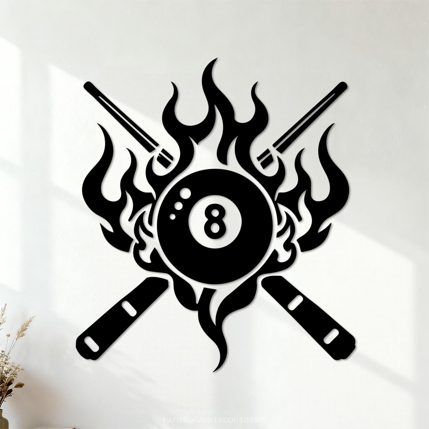 Ergou Stickerdecal-81168 Billiard Ball And Pool Cue Design Artwork Fine Carving Stickers 42X47.3cm Waterproof Black