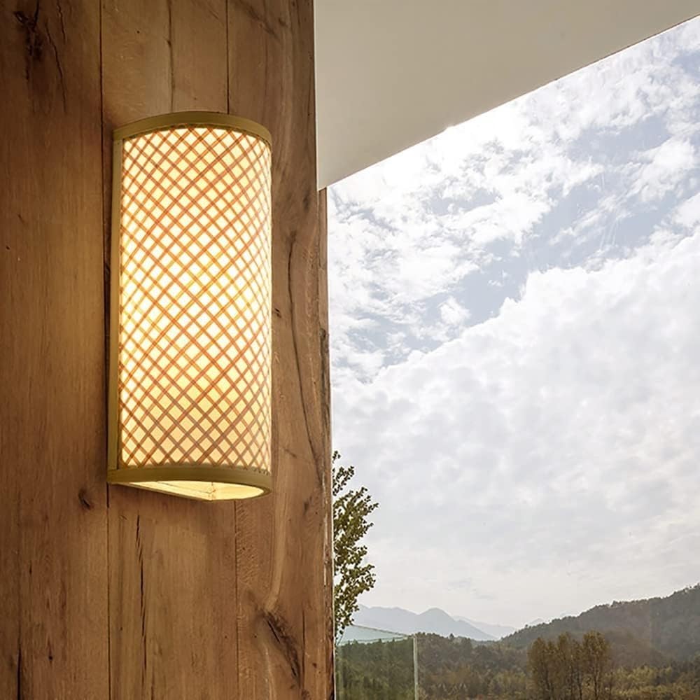 Lampada Da Parete Vintage In Rattan E Bambù Intrecciato A Mano – Ferro E Strisce Di Bambù, Per Interni Caldi E Accoglienti