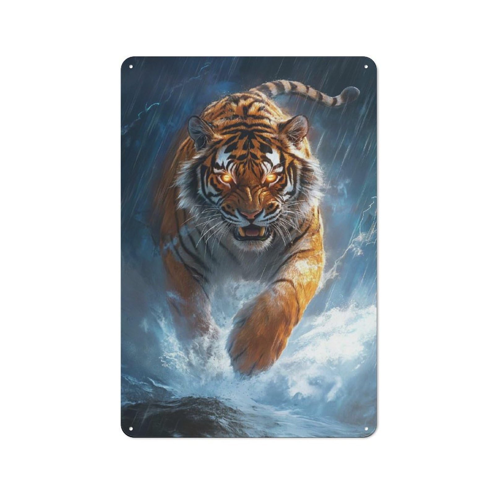 Junmoney Tiger In Storm Tin Wall Plaque 30X20cm With For Living Room Or Hallway, For Garage, Workshop And Man Cave Decoration