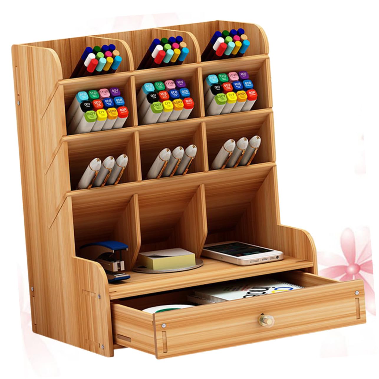 Didiseaon Portapenne in Legno Scomparti Multipli, Organizer da Scrivania | Ufficio e Casa, Capiente e Solido, Stile Moderno Creativo Vani Versatili per Accessori