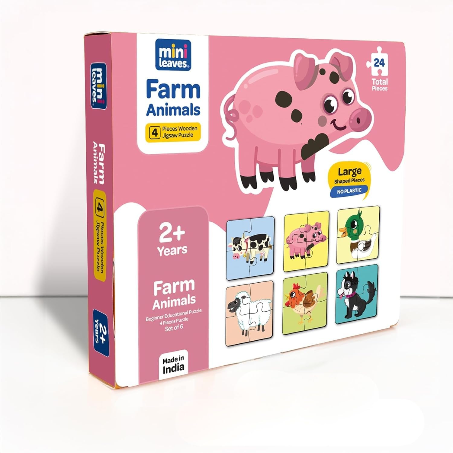 Mini Leaves 4 Pieces Wooden Puzzles for Kids Toys for 2-5 Years Boy, Farm Animals Set of 6, Educational Jigsaw Toys for 2+ Year Old Boy, Safe with No Sharp Edges, Vivid and Colorful Print-image-47