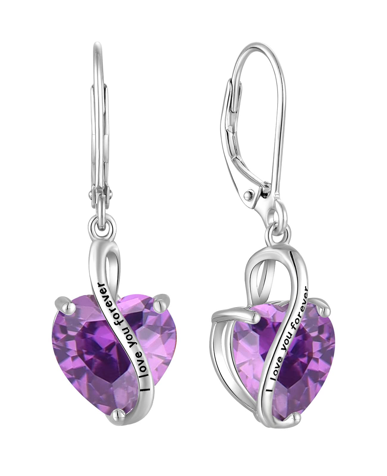 YL Pendientes Corazón Plata de Ley 925 con 12 piedras de Nacimiento Circonita "I love you" Pendientes para Mujer