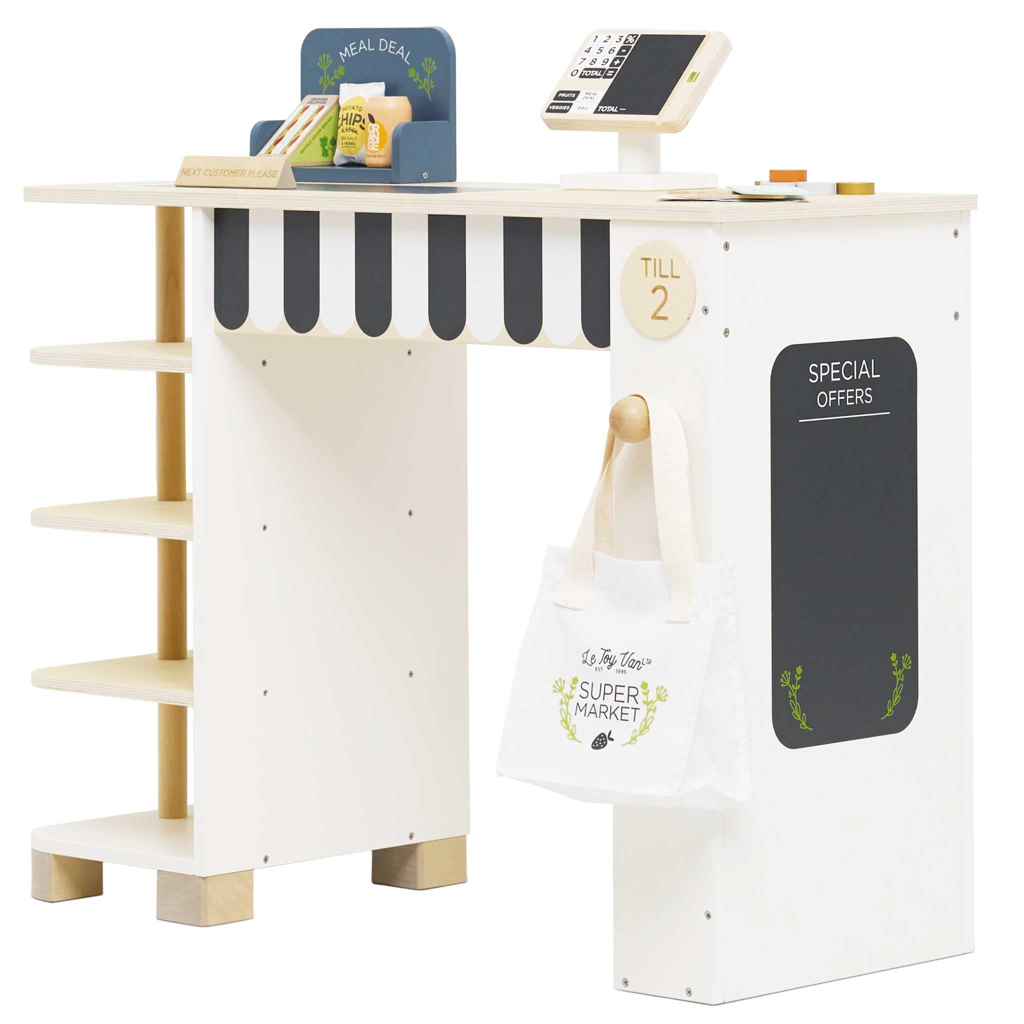 Le Toy Van Supermarket Till Checkout & Accessories Girls & Boys Wooden Role Play Shop Toy Suitable For Ages 3 Years from B&Q
