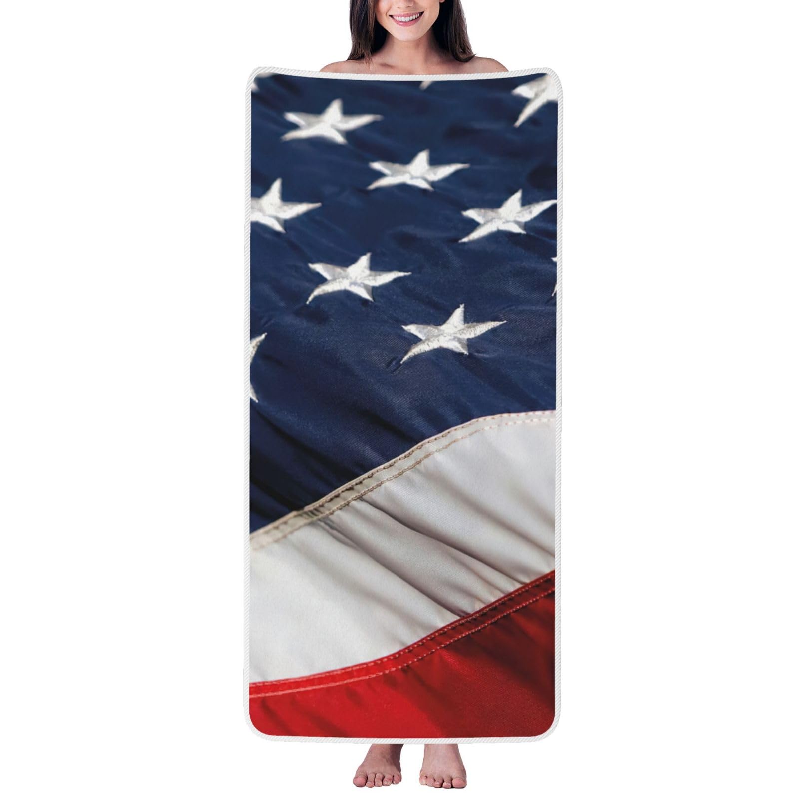 ZTPOWQA American Flag Print Coral Velvet Bath Towel For Home Gym Lounging Bathroom Spa Hotel Beach Travel