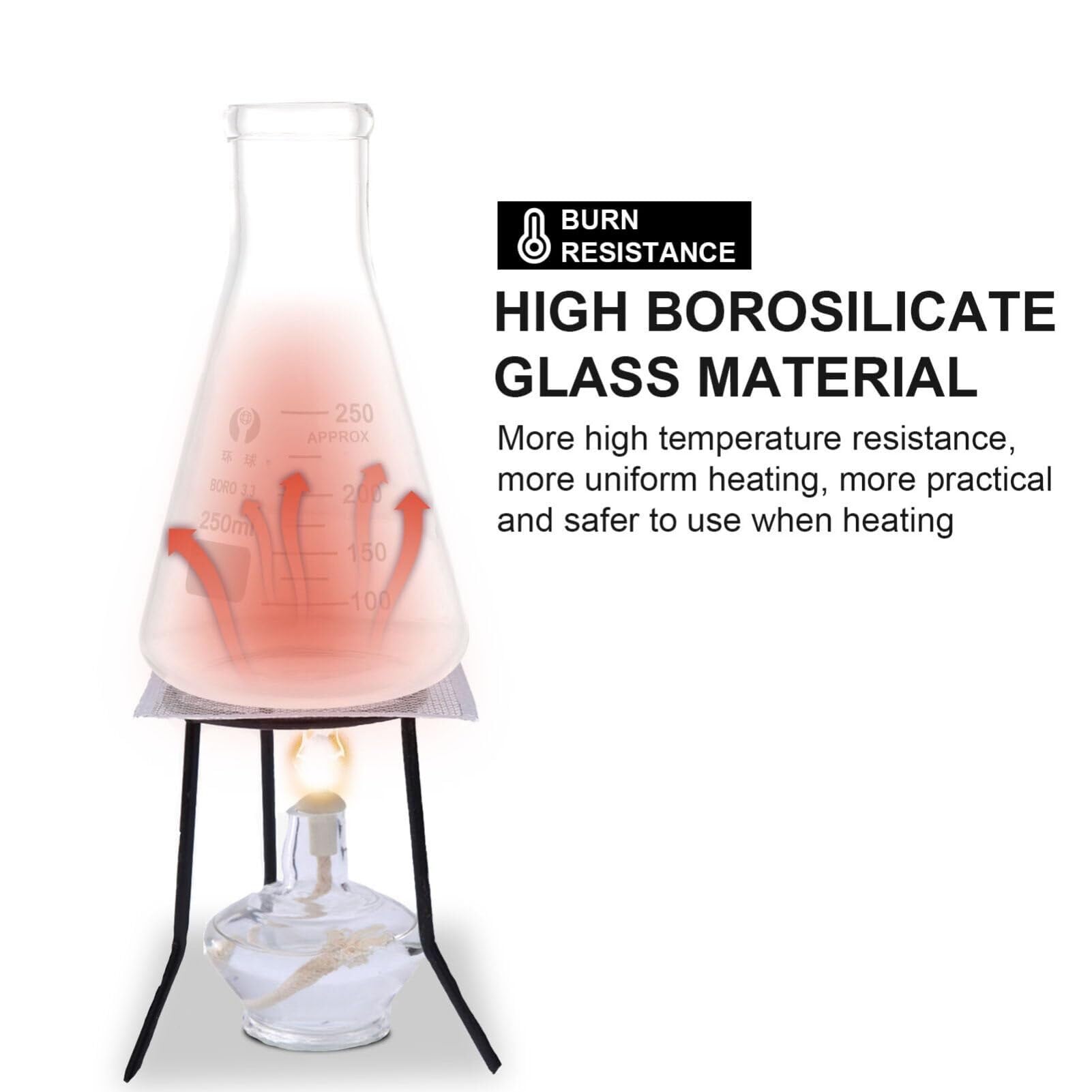 Juego de 4 Matraces de Erlenmeyer de Vidrio Borosilicato 250ml - Matraces Cónicos de Laboratorio con Graduaciones Claras(14X8.5CM)