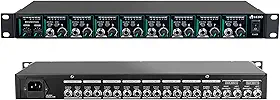 Amplificador de Fones de Ouvido Profissional 8 Canais, Rack 1U com Chip JRC, Baixa Distorção 0,007%,Pré-amplificador Ideal para Estúdios e Palcos, Entrada Balanceada TRS, Saída Elevada +24dBm