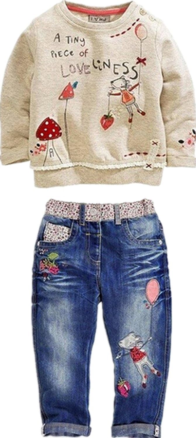 Kleinkind Mädchen Kleidung Baby Mädchen Langarm Top + Jeans Hose mit