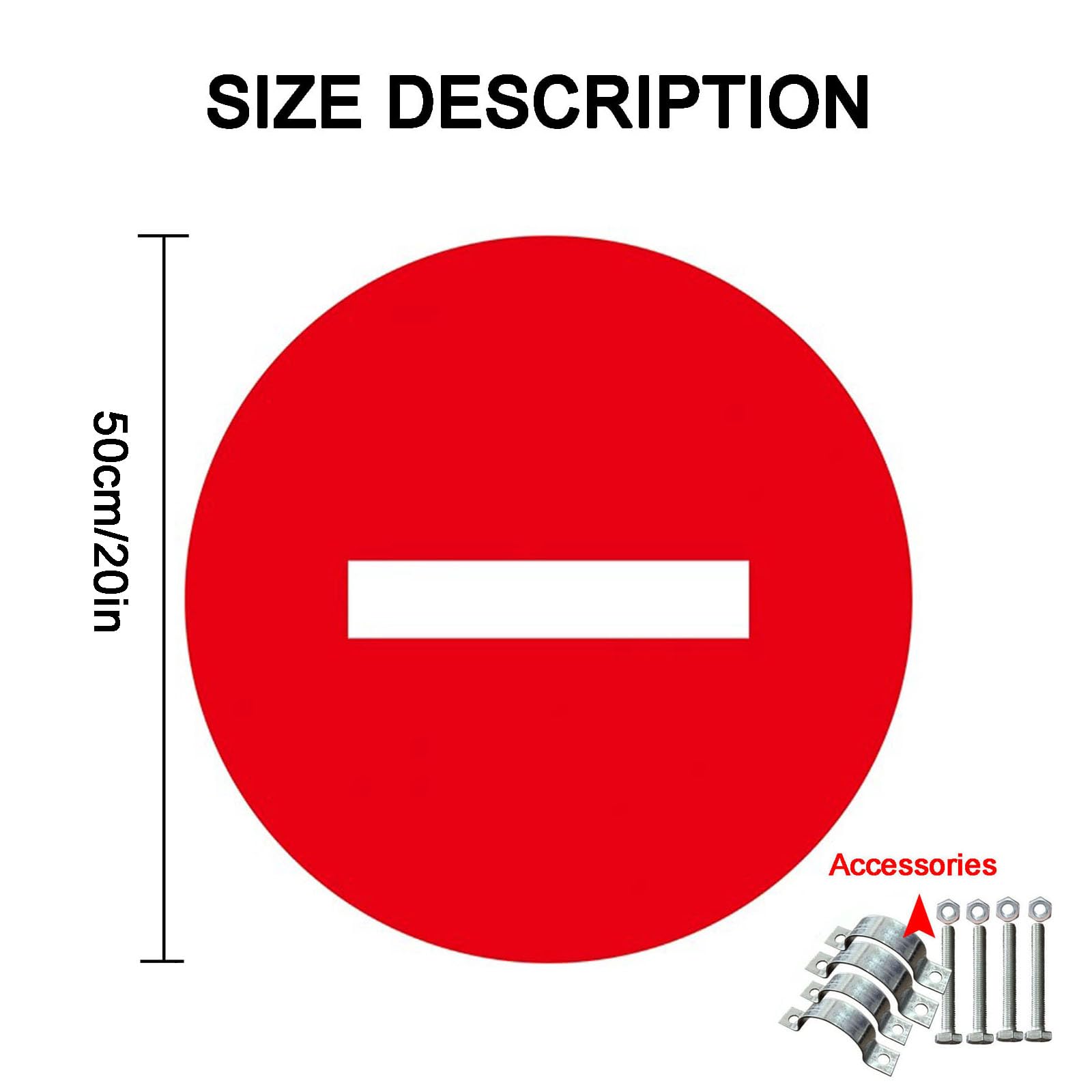 Segnale di divieto di accesso segnale stradale in alluminio da 1,5 mm riflettente ad alta visibilità segnale stradale circolare rosso per strade parcheggi (Rosso, 50cm)