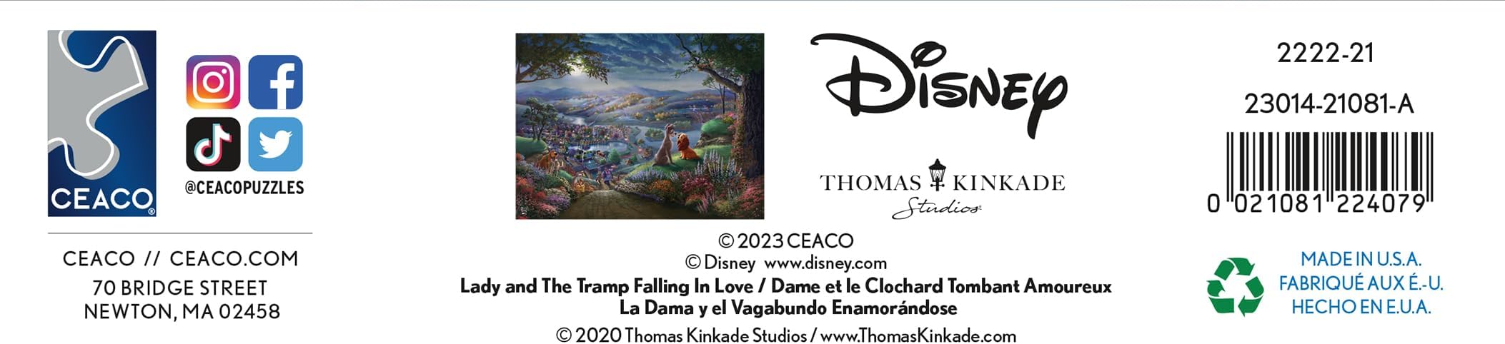 Ceaco - Disney - Thomas Kinkade - Lady and The Tramp Falling in Love - 300 Oversized Piece Jigsaw Puzzle