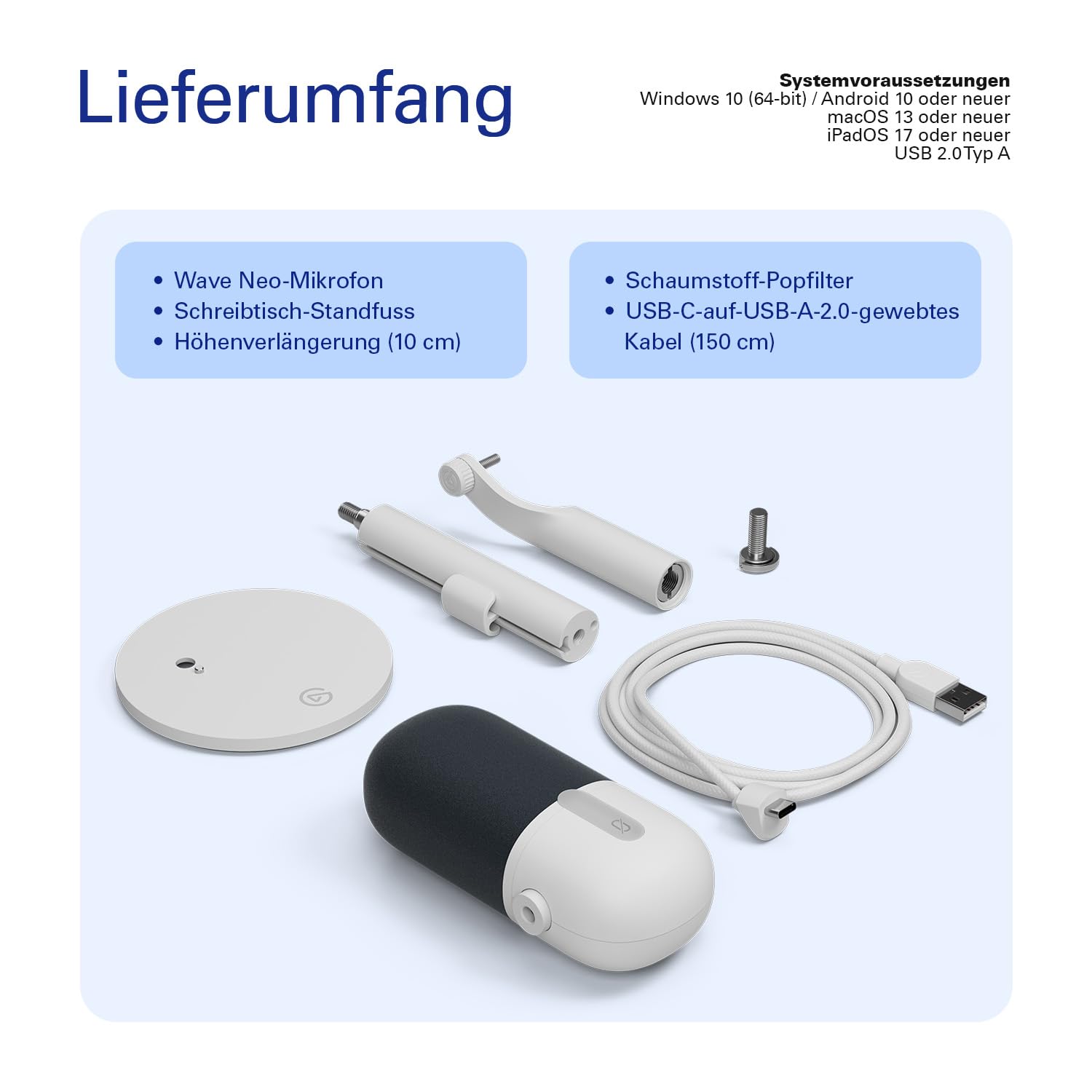 Elgato Wave Neo - USB Kondensatormikrofon, Stummschalten per Tippen, für Gaming, Streaming, Konferenzen, Sprachaufnahmen auf Teams/Zoom/Twitch/YouTube etc-kompatibel mit Laptop, PC, Mac, iPad, iPhone
