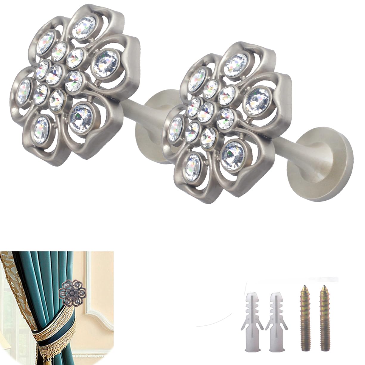 Set of 2 Curtain Tieback Hooks Window Drapery Modern Curtain Wall Hooks Holdbacks Wall Mounted Drapery Holdbacks Curtain Wall Hooks for Curtains (Dark Silver)