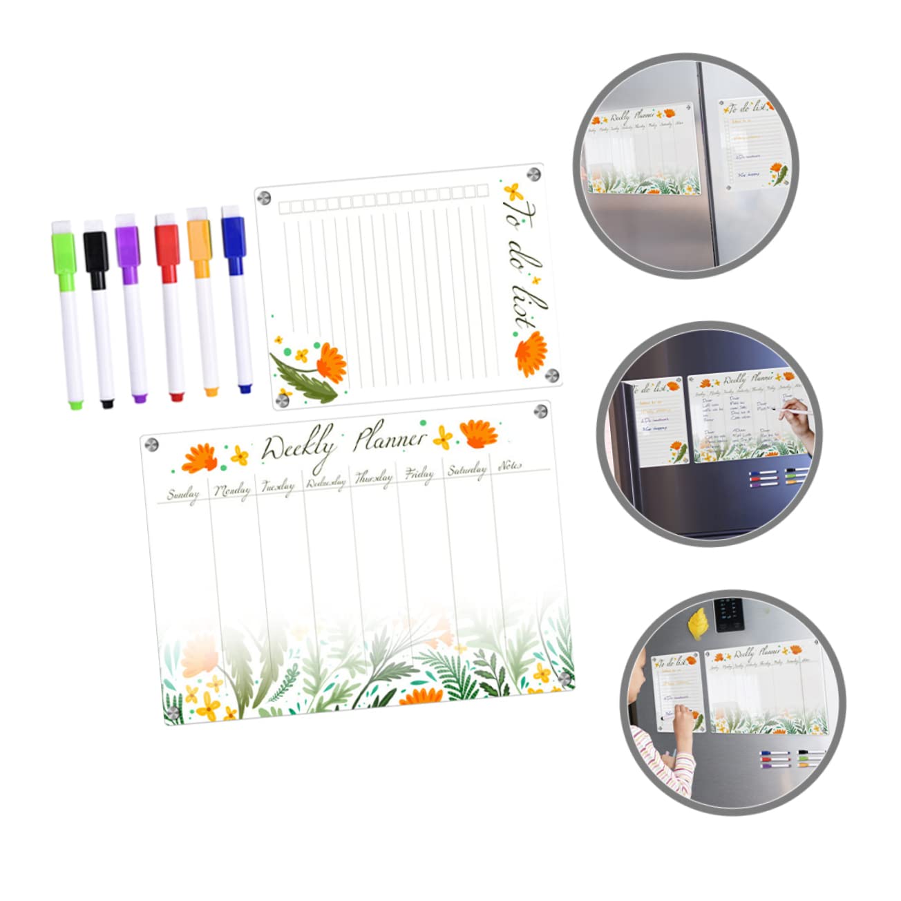 Homoyoyo Lavagna Magnetica Acrilica Cancellabile a Secco Per Frigorifero Set 8 Pezzi A3 A4 Trasparente, Calendario Settimanale Planner Per Organizzazione Casa Ufficio