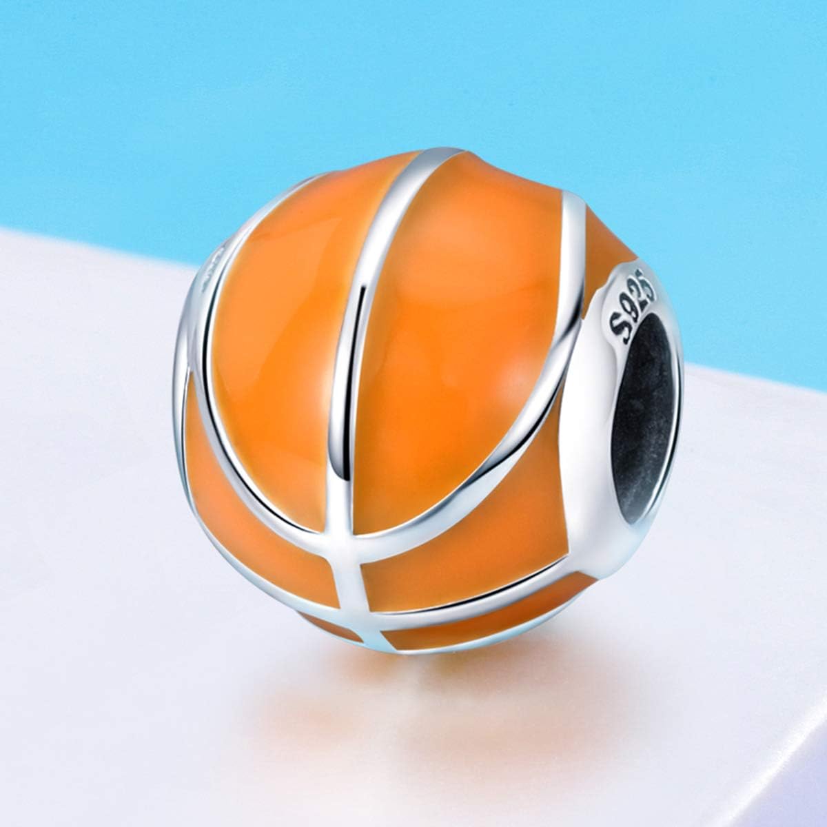 Sport Bead Charms 925 Sterling Silver USA Rugby Football Basketball Volleyball Golf Club Bat Mitten European Charm Bracelet (Basketball) - Image 4