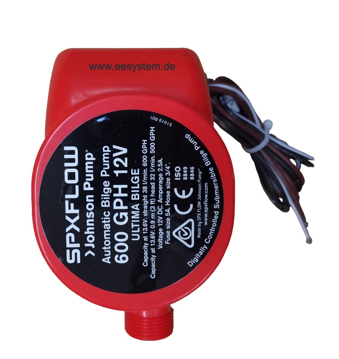Bomba de libra automática SPX Flow Ultimate 600 GPH 12 V Johnson con interruptor, 38 L/min, cartuchos, bomba de sentina, bomba de barcos y yates